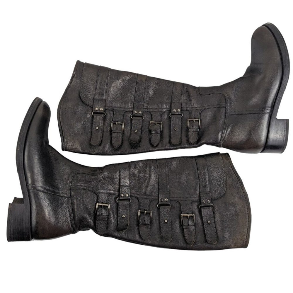 Area Forte Buckle Biker Tall Distressed Black Leather Boots Women's EU 36 Anthro